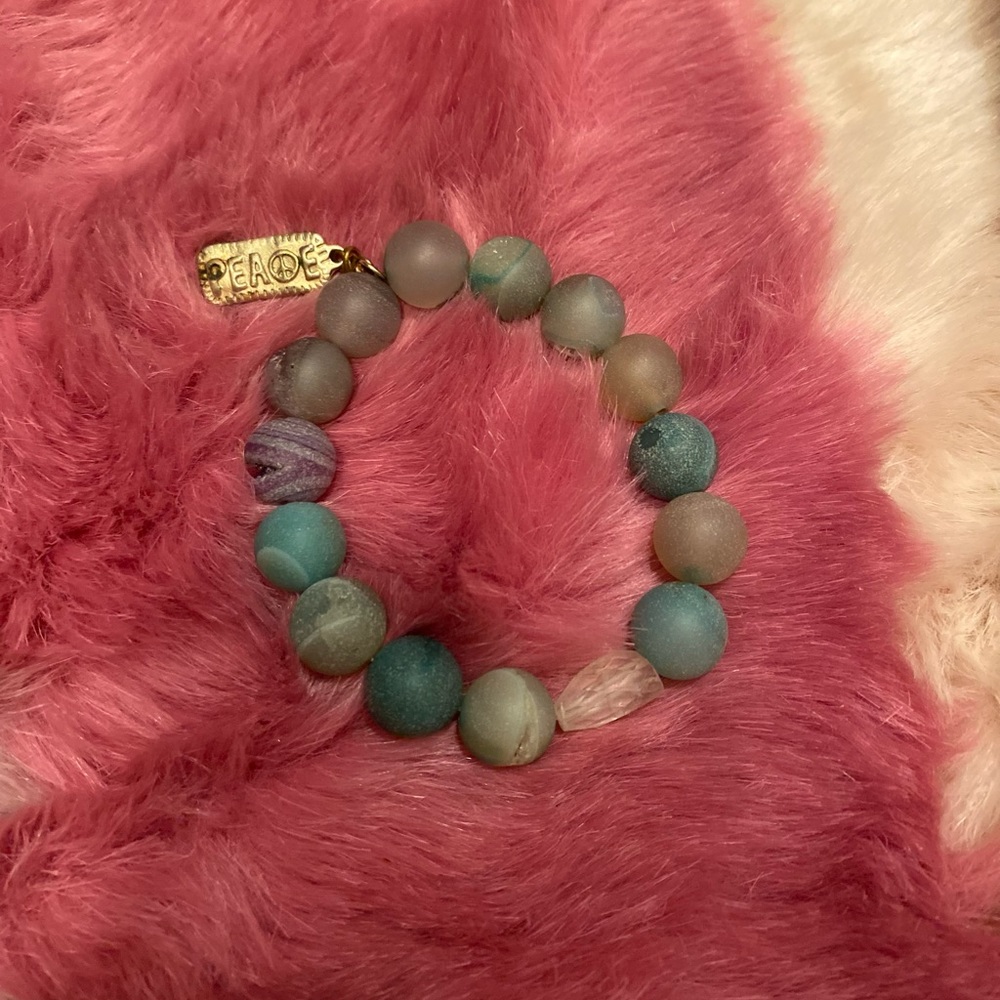Hand made Peace blue quartz beaded bracelet